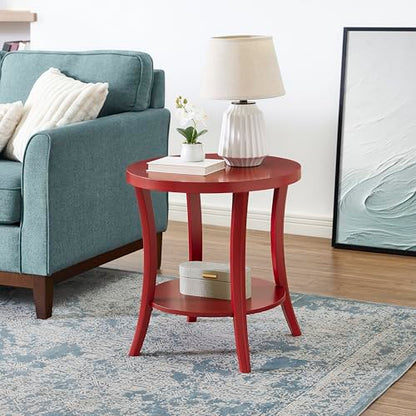 Roundhill Furniture Perth Contemporary Round End Table with Shelf - color: Red