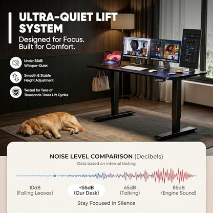 Furmax 55 Inches Electric Height Adjustable Standing Desk Home Office Desk | Large Sit Stand Up Computer Desk Memory Preset with T-Shaped Metal Bracket, Black - color: Black, size: 55 Inch