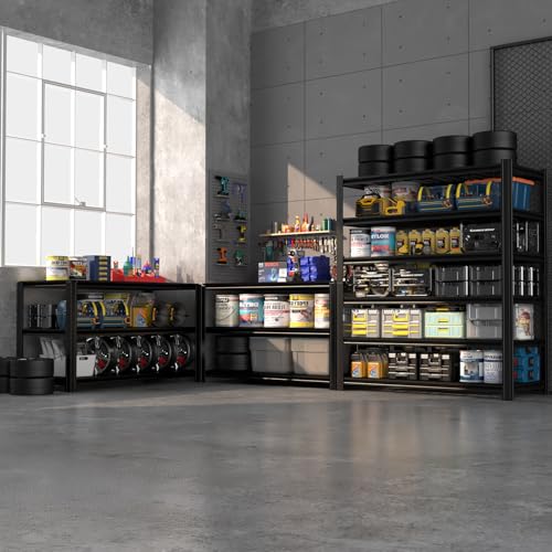 6 Tier Metal Shelving Unit, Adjustable Storage Shelves, 84" H x 55" W x 24" D Heavy Duty Garage Shelves for Warehouse, Basement, Kitchen, Pantry, Living Room, Black (6T 84 * 55 * 24) - size: 6T 55" W x 24" D x 84" H