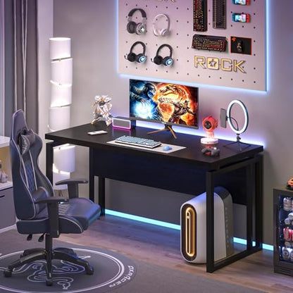 EXCEFUR Black Desk for Home Office, Modern Computer Desk, Wood and Metal Writing Study Table for Workstations, Living Room, Bedroom, 53 Inch - color: Black