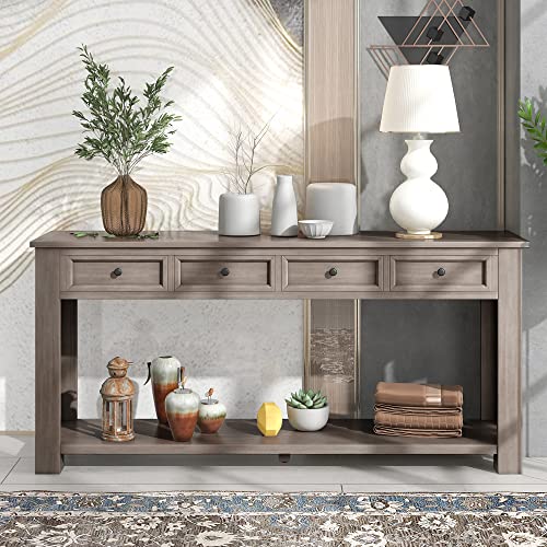 LKTART Solid Pine Console Table with Drawers,Long Sofa Table Entryway Table | 63" Entryway Table with Drawers & Open Shelf,Farmhouse Console Table，Entry Table for Hallway,Foyer or Behind Sofa,Gray Wash - color: Gray Wash