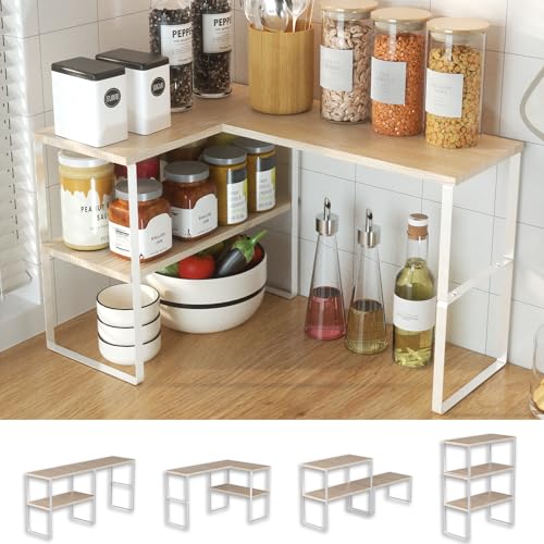 Kitchen Counter Organizer, Countertop Shelf, Adjustable, Stackable | Kitchen Countertop Organizer, Spice Rack, 2-Tier Countertop Shelves, Corner Desk Shelf, Corner Counter Shelf, Natural Beige - color: Natural Beige, size: Large Modern