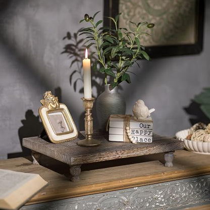 Hanobe Wooden Display Risers for Decor, Rustic White Pedestal Display Stand | 15.7'' Farmhouse Coffee Table Decor for Kitchen Centerpiece Decor, Short & Tall Footed