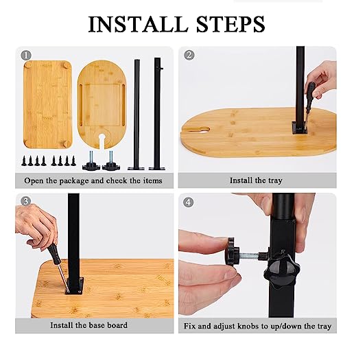 Bamboo Bathtub Tray Table with Adjustable Height, Enhanced Stability, Freestanding Design for Spa,Bathtub, Bed, Sofa, Couch with Wine Glass Holder, Perfect for Luxury Bath Home Spa Gift