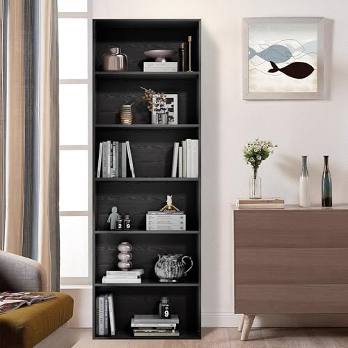 GRUSIGN 71" Tall 6-Tier Bookshelf, Large Open Display Bookcase with Ample Storage, Floor Standing Book Shelf for Living Room, Home Office, Bed Room, Black - color: Black