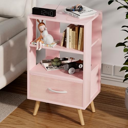 Aenuert Night Stand, Pink Nightstand with Drawer, Side Table with Open Storage, 3-Tier Modern End Table, Bedside Table for Small Space, Living Room, Bedroom - color: Pink, size: 3-Tier