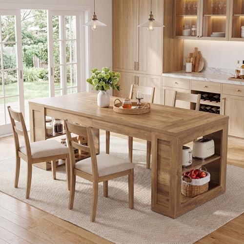 Tribesigns Farmhouse Dining Table with Storage Shelves, 70.8-Inch Large Rectangle Wooden Kitchen Dinner Table for 6 for Kitchen, Dining Room, Living Room
