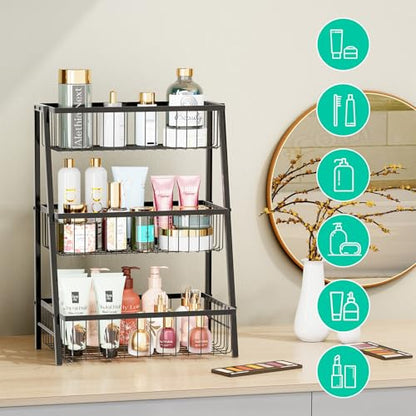 Simple Trending 3-Tier Trapezoidal Fruit Basket with 4 Banana Hooks, Extra Large Metal Wire Kitchen Organizer for Countertop - Rust-Proof for Fruits, Vegetables, Snacks, Bread Storage, Black - style: 3 Tier Black-Hooks