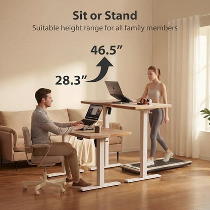 Cubiker Standing Desk, 63x28 Inches Sit Stand Home Office Desk, Electric Stand up Desk, Adjustable Desk with Splice Board, White Frame/Maple Top - color: Maple, size: 63x28
