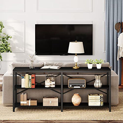 Tribesigns 70.9 Inch Extra Long Console Table, Modern Sofa Table Behind Couch Table with Storage Shelves, 3-Tier Industrial Hallway Entryway Table for Living Room, 3 Shelf Bookshelf(Black) - color: Black
