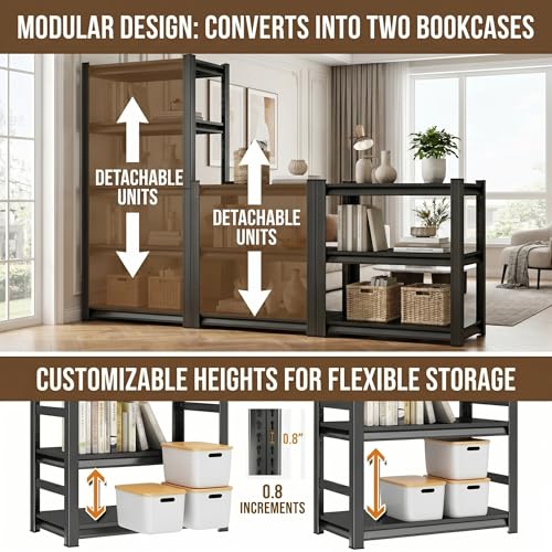 4 Tier Metal Bookshelf, Adjustable Tall Bookcase, Heavy Duty 2400 LBS Modern Deep Book Shelf, Bolt-Free Storage Shelves for Living Room, Home Office, Garage, 13.8" Wx 11.8" Dx 44.1" H - size: 4Tier-13.8"Wx 11.8"Dx 44.1"H