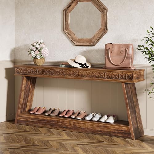 Tribesigns 70.9 Inch Long Console Table for Entryway, 2-Tier Farmhouse Entryway Table with Storage, Narrow Sofa Table Behind the Couch, Wood Accent Table for Hallway, Living Room, Foyer, Dark Brown - color: Dark Brown