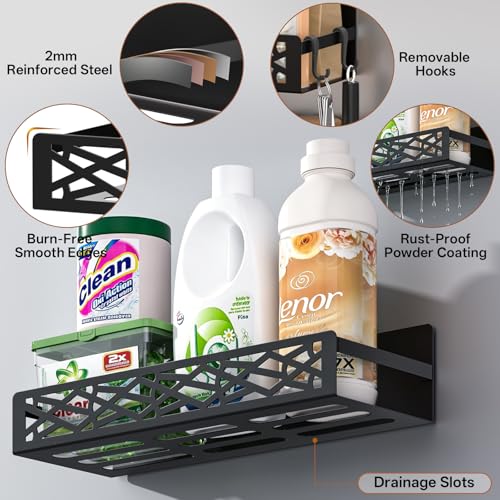 Magnetic Washing Machine Side Storage Rack Shelves 4-Pack, Heavy Duty Metal Narrow Shelf with Hooks, Slim Laundry Room Organizer for Washer Dryer Gap, Space Saving Magnetic Storage for Laundry Kitchen