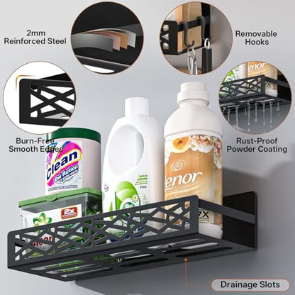 Magnetic Washing Machine Side Storage Rack Shelves 4-Pack, Heavy Duty Metal Narrow Shelf with Hooks, Slim Laundry Room Organizer for Washer Dryer Gap, Space Saving Magnetic Storage for Laundry Kitchen