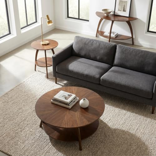 Martin Svensson Home LAX Mid Century Wood Sofa Console Table, Walnut Brown | Retro Modern, Half-Moon Table with Lower Shelf, for Living Room or Entryway - color: Walnut Brown