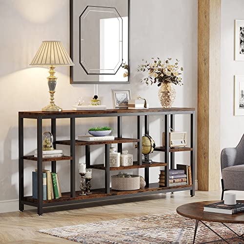 Tribesigns Console Sofa Table, 70.9 inch Extra Long Table Behind Couch with Storage Shelves, 3-Tier Industrial Narrow Entryway Hallway Accent Table for Living Room, Rustic Brown - color: Rustic Brown