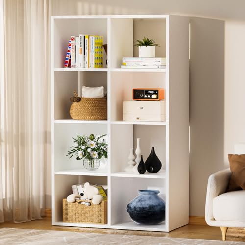 COMHOMA 8 Wood Cube Storage Organizer with Open Back and Removable Back Panels, 11In White Cube Storage Bookshelf, Cubicle Shelf Bookcase for Home Office Bedroom Living Room, Vertical or Horizontal - color: 8 Cube-lily White