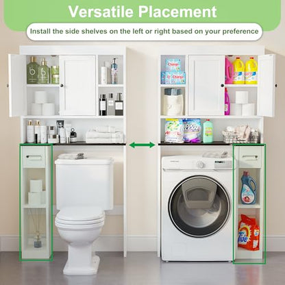 Over The Toilet Storage Cabinet with 7 Shelves, Imitation Walnut Grain Above Toilet Bathroom Organizer with Toilet Paper Holder Stand, Space Saver for Restroom, Laundry, Bathroom (White) - color: White