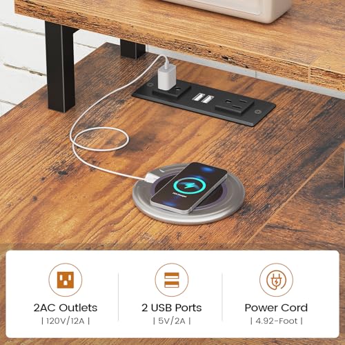 SEDETA L Shaped Desk with 4 Drawers, Shelves, Power Outlets, Rustic Brown | L Shaped Gaming Desk with LED Lights , Computer Desk with Shelves & Drawer, Corner Desk Home Office Desk - color: Rustic Brown