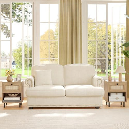 Giantex Rattan Nightstand with Drawer, Mid Century Modern Bed Side Table w/ 4 Metal Legs and Open Storage Shelf, Wood Boho End Table for Small Spaces, Night Stand for Bedroom Office, Natural - color: Natural
