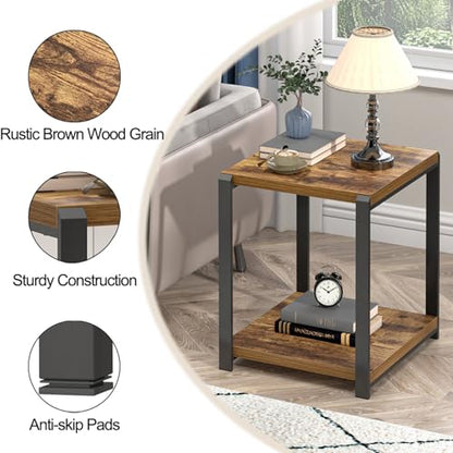 EXCEFUR End Table with Storage Shelf, Modern Side Table for Living Room, Wood and Metal Bedside Table Nightstand, Rustic Brown - color: Rustic Brown