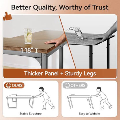 L Shaped Desk 66 Inch Gaming Desk with 1.18 Inch Thicker Desktop, Corner Computer Desk Home Office Desk Study Writing Work Desk Metal Frame, Rustic Brown - size: 66 Inch