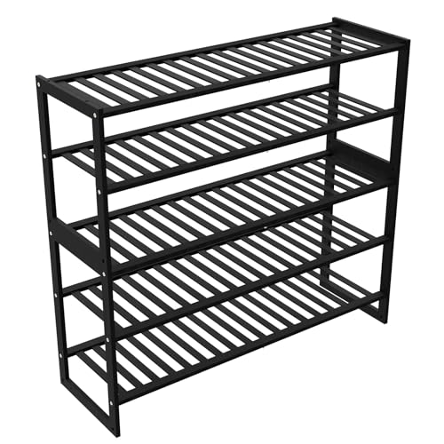 Jripae 5 Tier 32.5*10.5*30.3in Bamboo Shoe Rack for Closet Entryway Bedroom | Stackable Shoe Shelf Holder for Men/Women Hallway/Garage, Bookshelf, Flower Rack, Home Space Saving - size: 5-tier-long/32.5*10.5*30.3in