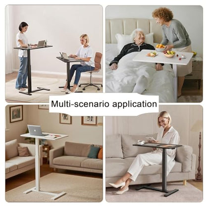 GallopFun Rolling Teacher Standing Desk with Hidden Wheels,Pneumatic Mobile Laptop Table Height Adjustable Small Sit Standing Desk for Home Office,White - color: White