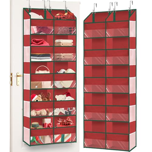 Over The Door Organizer 5 Tiers Extra Large Behind Door Storage of 10 | 80 lbs Weight Capacity Hanging Storage Organizer with Clear Window Kids Toys, Shoes, Diapers, Red - color: Red, size: 5 Tiers