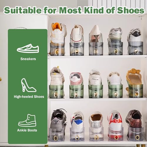 Shoe Slot Organizer,Adjustable Shoe Stacker for a Pair of Shoes,Shoe Holder Space Saver,Double Deck Shoe Riser Shoe Rack,Shoe Organizer for Closet (Clear, 10 Pack) - size: 10 Pack