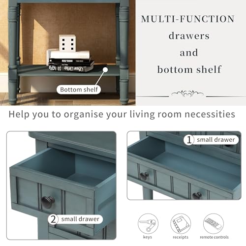 24'' Entryway Table, Small Console Table with Storage Drawers and Shelf, Hallway Table for Entryway Hallway Foyer, Farmhouse Solid Wood Frame (Navy) - color: Navy