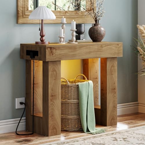 Unikito 39" Entry Table with Power Outlet & Sensor Light, Natural Oak | Narrow Foyer Table with Open Storage, Wooden Console Table, Versatile Modern Entryway Tables for Entrance/Hallway/Living Room - color: Natural Oak, size: 39IN