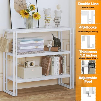 HCHQHS Bookshelf, 3-Tier Industrial Bookcase, White Open Book Shelf, Freestanding Horizontal Bookshelves with Metal Frame - color: White, size: 3-Tier (31.5"W x 33.5"H)