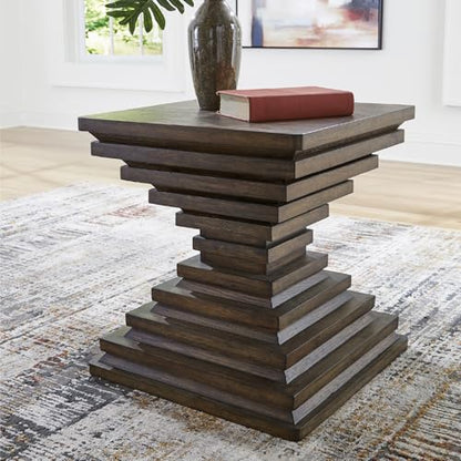 Signature Design by Ashley Hannodream End Table, No Assembly Required, Contemporary Pedestal Wood Accent Table for Living Room Sofa, Warm Brown, 22" W - color: Warm Brown