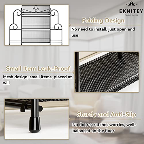 EKNITEY Bathroom Counter Organizer - 3 Tier Spice Rack(No Assembly) | Skincare Countertop Organizers, for Bathroom Kitchen Bedroom, Sturdy Metal Frame, Easy to Clean, Foldable, Black - color: Black