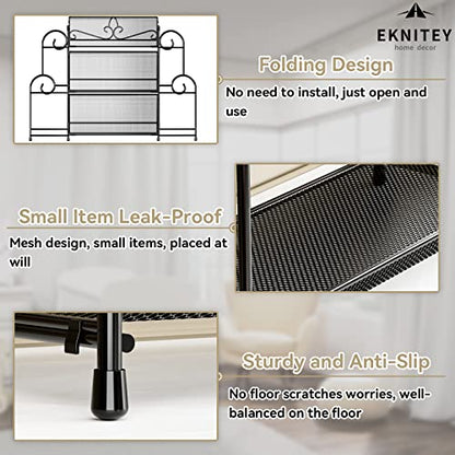 EKNITEY Bathroom Counter Organizer - 3 Tier Spice Rack(No Assembly) | Skincare Countertop Organizers, for Bathroom Kitchen Bedroom, Sturdy Metal Frame, Easy to Clean, Foldable, Black - color: Black