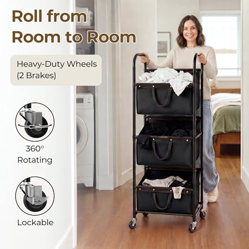 GRANNY SAYS 3 Tiered Laundry Sorter, Narrow Hamper Cart with Wheels, Black - color: Black