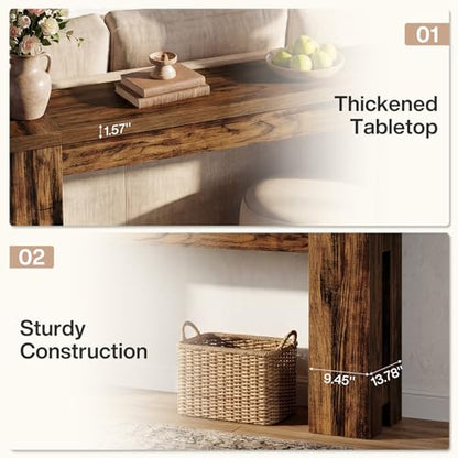 Tribesigns 86.6 Inch Extra Long Console Table, Rustic Narrow Farmhouse Sofa Table Behind Couch, Wooden Entryway Table for Living Room Hallway Foyer Entrance