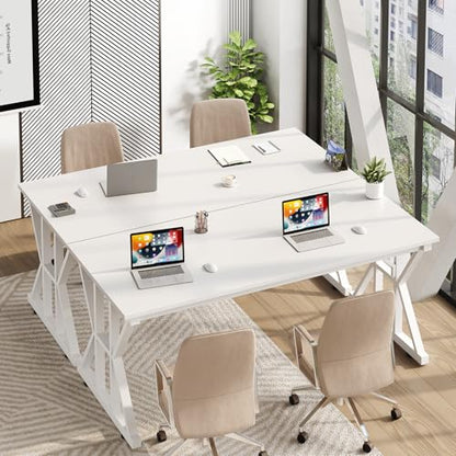 TVU Computer Desk, 55 inch Large Office Desk, Study Writing Table with Thicken Frame, Gaming Desk, Modern Simple Desk for Home Office, White - color: White, size: 55inch