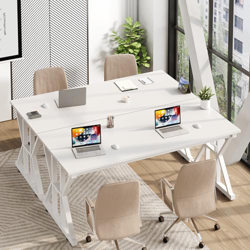 TVU Computer Desk, 55 inch Large Office Desk, Study Writing Table with Thicken Frame, Gaming Desk, Modern Simple Desk for Home Office, White - color: White, size: 55inch