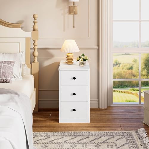 LIKIMIO Nightstand with Charging Station, 3 Drawers Modern for Bedroom - color: White
