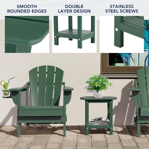 nalone Adirondack Side Table 16.5" Outdoor Side Table HDPE Plastic Double Adirondack End Table Small Table for Patio (Green) - color: Green