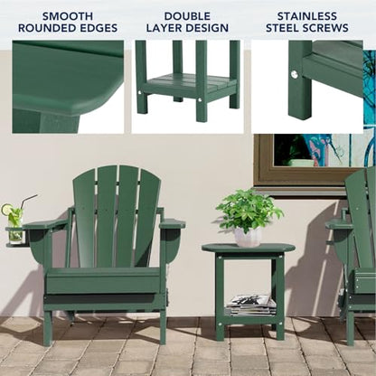 nalone Adirondack Side Table 16.5" Outdoor Side Table HDPE Plastic Double Adirondack End Table Small Table for Patio (Green) - color: Green