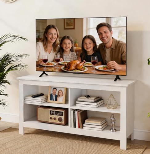 Gyger 43 Inches TV Stand,Mid Century Modern Entertainment Center with 4 Open Shelves Farmhouse TV Media Console Table for Living Room,Bedroom,Television Stand up to 50 Inches(White) - color: White