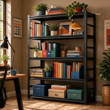 5 Tier Metal Bookshelf, Adjustable Tall Bookcase, Heavy Duty 3000 LBS Modern Deep Book Shelf, Bolt-Free Storage Shelves for Living Room, Home Office, Garage, 36" Wx 16" Dx 71.2" H - size: 5 Tier-36"Wx 16"Dx 71.2"H