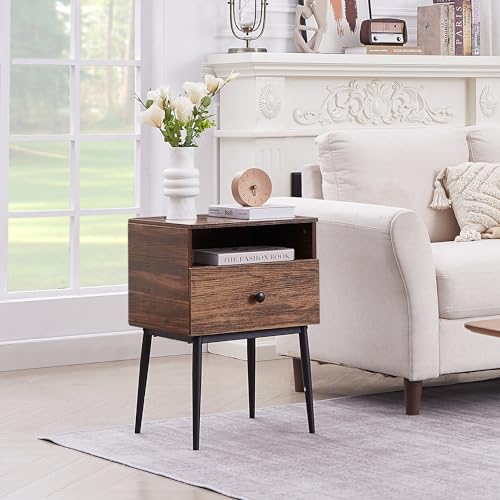 VECELO Modern Nightstands Set of 2,Square End Side Table with Drawer and Storage Space for Bedroom and Living Room - color: Brown(set of 2)