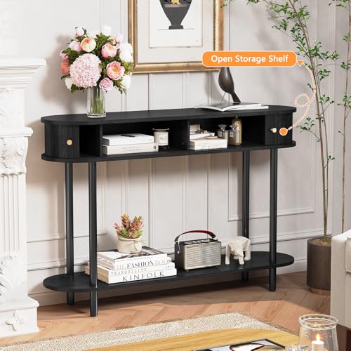 ARTPOWER 47.2" Modern Entryway Table with Wood Tambour Door, Accent Behind Couch Sofa Console with Storage, Fluted Side Table for Hallway, Living Room, Foyer, Black - color: Black