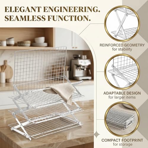 4-Tier Collapsible Cooling Rack for Baking | Adjustable Stackable Wire Rack for Cookies, Cakes & Roasting | Space-Saving Foldable Design for Small Kitchens & Camping (Silver) - color: Silver