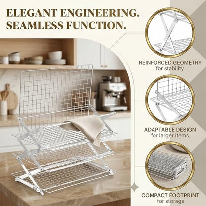 4-Tier Collapsible Cooling Rack for Baking | Adjustable Stackable Wire Rack for Cookies, Cakes & Roasting | Space-Saving Foldable Design for Small Kitchens & Camping (Silver) - color: Silver