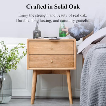 Night Stand, Midcentury Modern Solid Wood Nightstand with Drawer, Durable Sturdy Tall Bedside Tables with High Stool Leg, 17.72 W x 13.78 D x 23.63 H Inches (Natural)